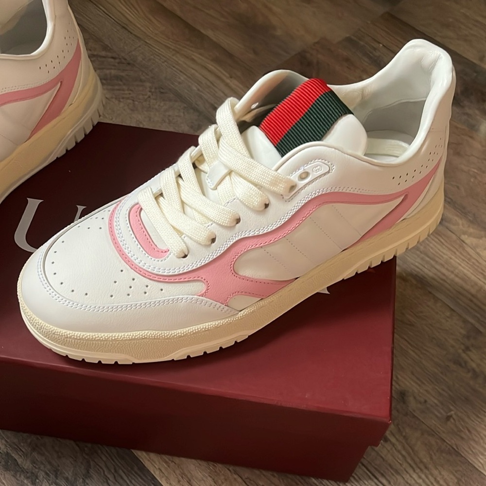 Gucci White and Pink Retro-Inspired Sneakers